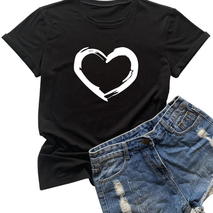 Women Cute Heart Graphic Crewneck T-Shirt Funny Short Sleeve Casual Tee Tops