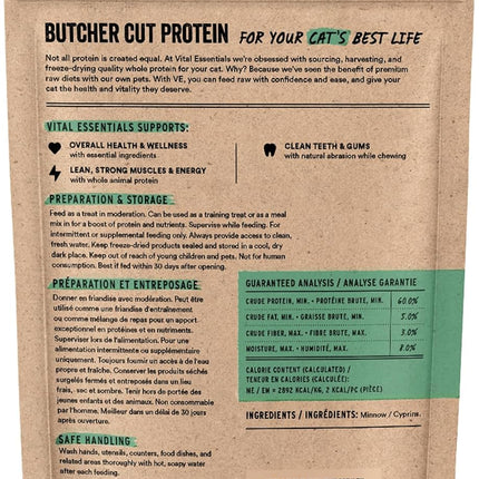 Vital Essentials Freeze Dried Minnows Cat Treats | Single Ingredient | Premium Quality | Grain Free, Healthy Treats for Cats, 1 oz Bag