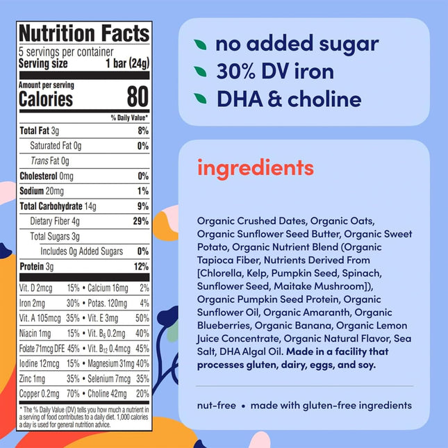 Organic Toddler Smart Bars 40-Count, Sweet Potato Blueberry Banana