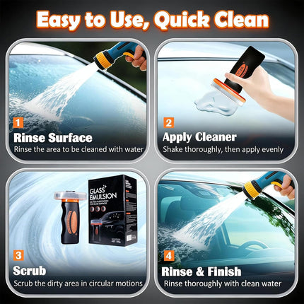Glass Guard, Glass Oil Film Remover for Car, Glassy Emulsion Cleaner Roll-On Glass Compound with Cleaning Board, Removes Oil Film & Smudges, Improve Windshield Clarity for Safe Driving (100ml+Brush)