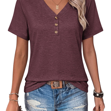 Women's V Neck T Shirts Short Sleeve Tee Summer Loose Casual Tops
