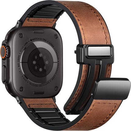 Charlam Magnetic Leather Bands Compatible with Apple Watch Bands 49mm 46mm 45mm 44mm 42mm 41mm 40mm 38mm Men Women,Genuine Leather Straps for iWatch Bands Ultra 3/2/1 SE Series 11 10 9 8 7 6 5 4 3 2 1