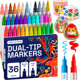 36 Mixed Colors Dual-Tip Acrylic Paint Marker Pens for Drawing