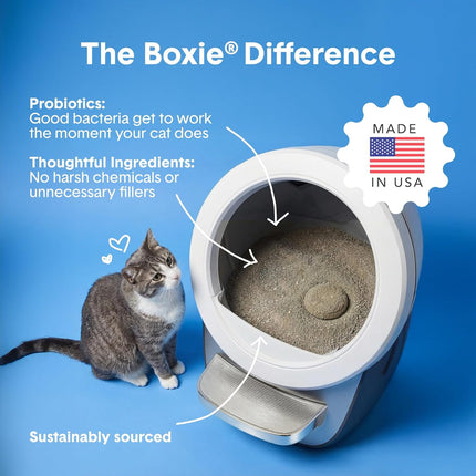BoxiePro Bot Probiotic Cat Litter for Automatic Litter Boxes, 40+ Day Odor Control, Clumping Clay Kitty Litter, Odor Eliminating Probiotics, Low Dust, No Fragrances, 16 lb