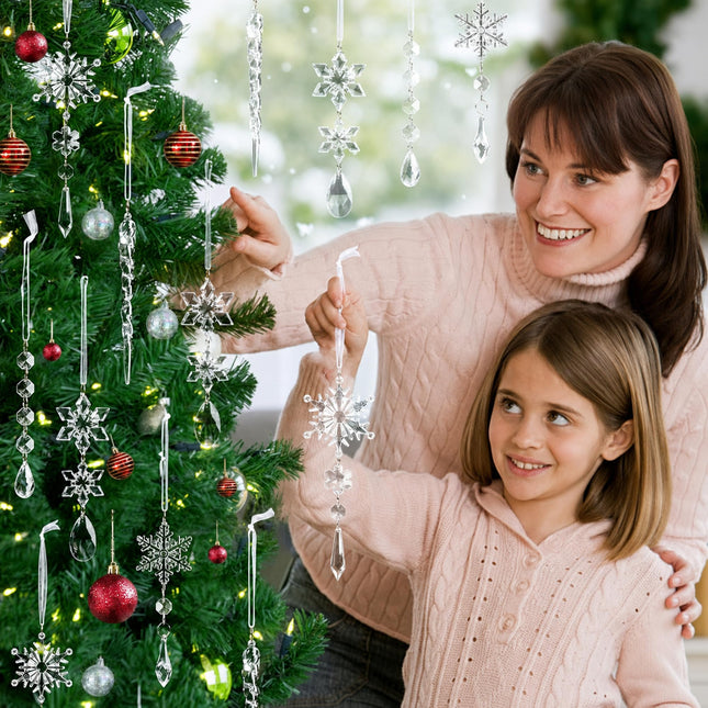 Adornos de cristal para árbol de Navidad, copo de nieve y carámbano de acrílico transparente, 18pcs