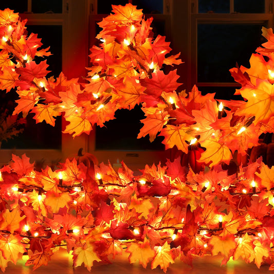 Fall Decorations Lighted Fall Garland, 9FT 50 Count Incandescent Lights Brown Wire UL Certified Connectable Maple