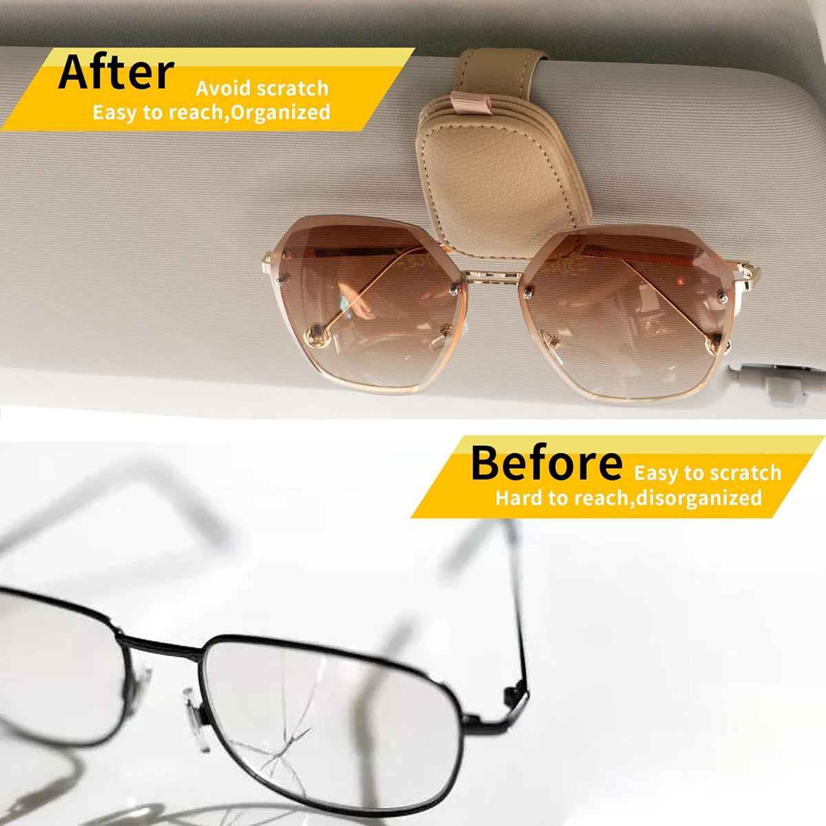 Sunglass Holder for Car, Magnetic Leather Sunglasses Holder and - photo 3