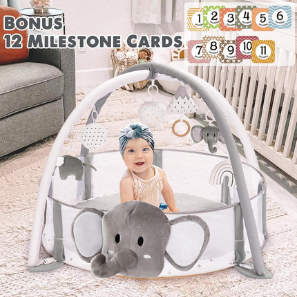 Mallify 5-in-1 XL Large Baby Gym & Ball Pit, Play Mat & Play Gym, Combination Baby Activity Gym with Milestone Cards for Sensory Exploration and Motor Skill Development, Balls are not Included