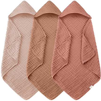 3-Pack Muslin Hooded Baby Towels, 100% Cotton, Ultra-Soft & Absorbent Baby Bath Towels with Hood for Babies, Infant, Toddler and Newbron (Grey and Navy Blue Series,32" x 32")