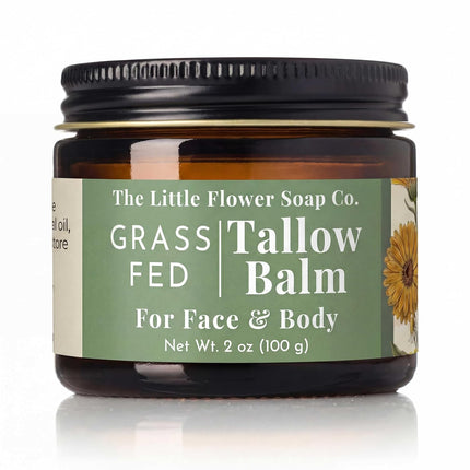 Grass Fed Tallow Balm for Skin (2 oz) – Non-Whipped Full Jar Moisturizer for Face & Body – Handmade Tallow Cream for Dry Skin – Small Batch Skincare by The Little Flower Soap Farm
