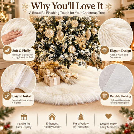 48 Inch Faux Fur Christmas Tree Skirt White Plush Skirt for Merry Christmas Party Christmas Tree Decoration
