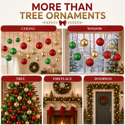 36 Pcs Christmas Balls Ornaments for Ceiling, Red, Green, Gold
