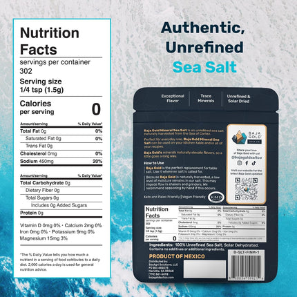 Baja Gold Signature Mineral Sea Salt - Recommended by Gary Brecka - Authentic Fine Grind Salt for Cooking & Baking | Natural Baja Salt for Culinary Uses | Great for Finishing Dishes | 1 lb. Resealable Bag, 300+ Servings