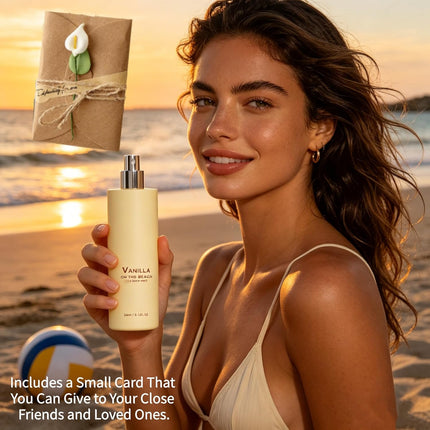 Vanilla on the Hair and Body Mist, Beach Fragrance Spray, Natural Vanilla & Ocean Scent, Long-Lasting Fresh Fragrance, Lightweight & Non-sticky, Portable Hair and Body Spray (1pcs)