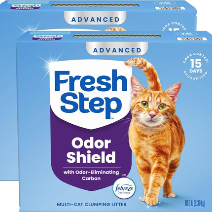 Fresh Step Advanced Odor Shield Multi Cat Clumping Litter with Febreze Freshness, Low Dust, Odor Control with Ammonia Block Tech, Compatible in Automatic Litter Boxes, 37 lb. (2 x 18.5 lb.)