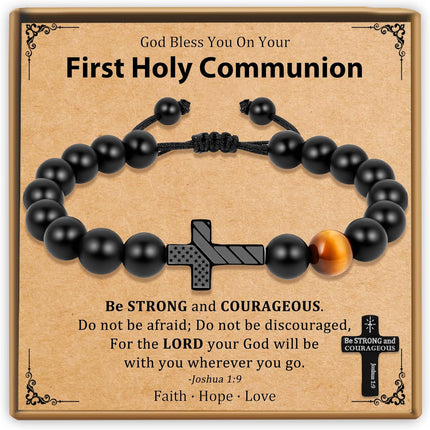 Trinckle Cross Bracelet for Boys First Communion Gifts, Joshua 1 9 Cross Bracelet Men, First Holy Communion Gifts for Teen Boy, Jesus Easter Christian Catholic Confirmation Gift for Son Nephew