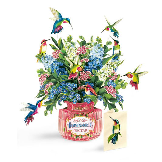 Pop Up Cards, Hummingbird Oasis, 12 Inch Life Sized Forever Flower Bouquet 3D Popup Greeting Card, Birthday Cards