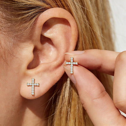 Cross Earrings for Girls Women, First Communion Gifts Hypoallergenic Gold Pink Cross Stud Earring for Christian Confirmation,1st Holy Communion Earrings Catholic Jewelry as Baptism Decorations