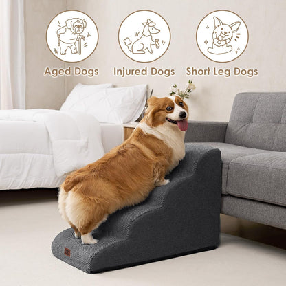 Curved 4-Step Dog Stairs Ramp for High Beds, Grey - photo 4