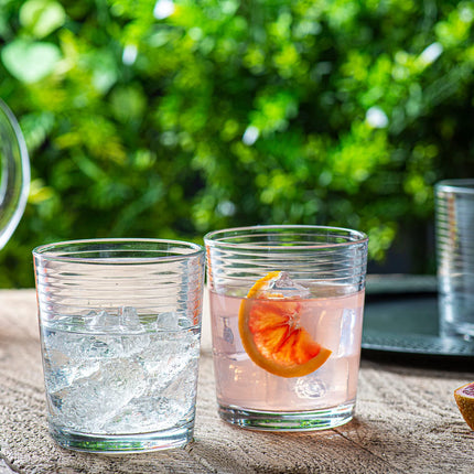 Set of 16 Heavy Base Ribbed Durable Clear Drinking Glass Cups