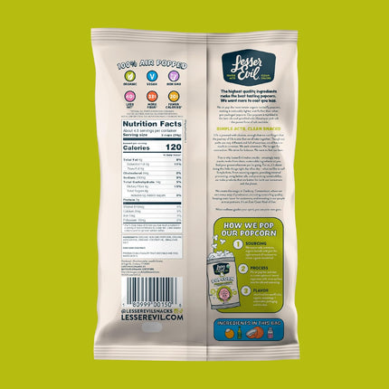 LesserEvil Avocado-licious Organic Popcorn, Amazon Exclusive, Premium Quality, Minimally Processed, No Vegetable Oil, 4.6 Oz, Pack of 3