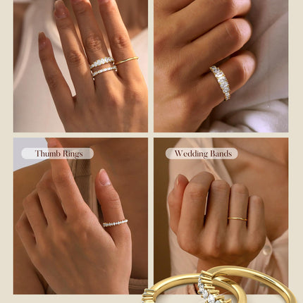 14K Gold Plated Stackable Rings for Women Non Tarnish Wedding Bands - photo 7