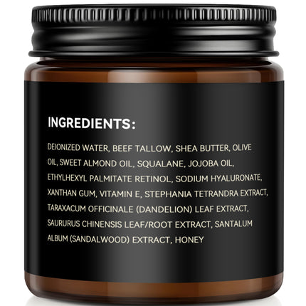 Men's Beef Tallow for Skin, Whipped Grass-Fed Beef Tallow Face Cream, Tallow Balm with Retinol & Hyaluronic Acid, Mens Skin Care Face Moisturizer, Sandalwood, 3.5 OZ