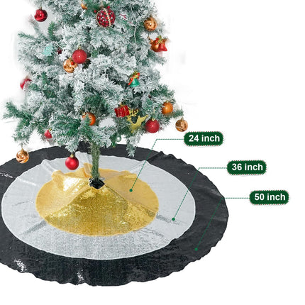 Black Christmas Tree Skirt, 36 Inch Sequin Tree Skirt