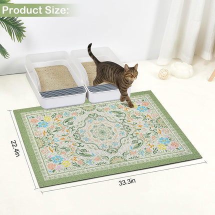 Glittme Cat Litter Mat with Non-Slip Bottom Litter Box Mat 33"X22" Litter Trapping Mat Easy to Clean Washable Cat Food Mat for Kitty,L