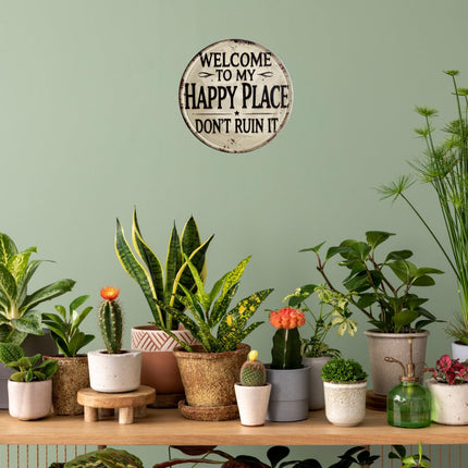 Welcome Sign for Front Door Round Metal Welcome to My Happy Place Plaque - photo 5