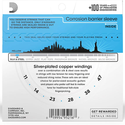 D'Addario Silk & Steel Acoustic Guitar Strings - EJ40-6 String - Warm, Mellow Tone - Light, 11-47