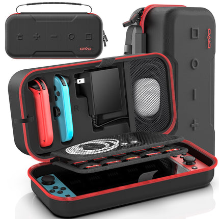 Switch Carrying Case Compatible with Nintendo & OLED, Portable Switch Travel Carry Case Fit for Joy-Con and Adapter, Hard Shell Protective OLED Pouch Bag with 20 Games, Red Wii Accessory Kits