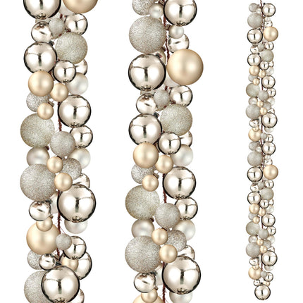 2 Pcs 6 ft Christmas Ball Ornament Garland, Champagne Gold