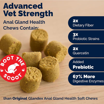 Vetnique Glandex Anal Gland Health Soft Chew Treats with Pumpkin for Dogs Digestive Enzymes, Probiotics Fiber Supplement for Dogs Boot The Scoot (Advanced Strength Duck/Bacon Chews (Veg), 30 Count)