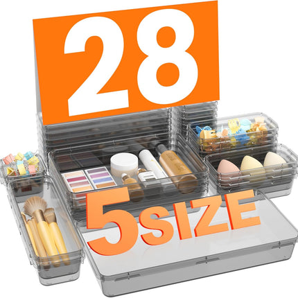 A-LuGei 【Military Grade】 Drawer Organizer, 【𝟱𝗦𝗶𝘇𝗲】 Clear Makeup organizer, 【Holds 177 Items】 Bathroom Organizers and Storage, Plastic Desk Organizer Divider, Organizer Bins for Office Vanity
