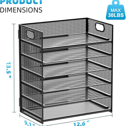 Marbrasse 6 Tier Paper Organizer Letter Tray - Mesh Desk File Organizer with Handle, Paper Sorter Organizer for Letter/A4 Office File Folder Holder - Black