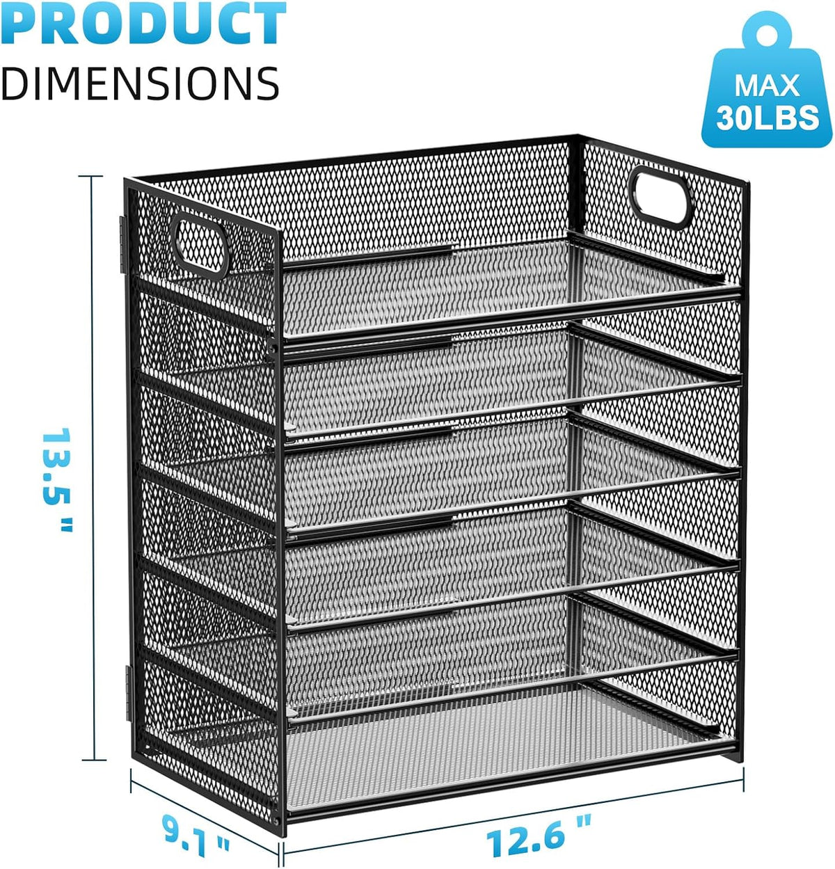 6 Tier Black Mesh Paper Organizer Letter Tray with Handle - photo 4