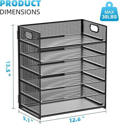 6 Tier Black Mesh Paper Organizer Letter Tray with Handle - photo 4
