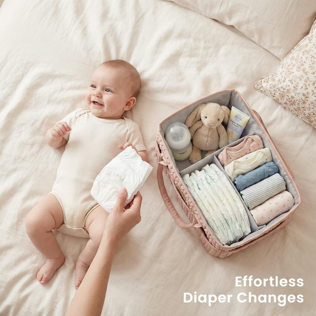 Blush Braided Quilted Diaper Caddy Organizer