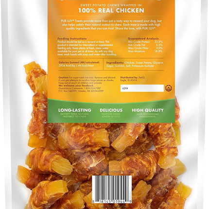 Pur Luv Chicken Wrapped Sweet Potato Dog Treats, Rawhide Free Jerky Wraps, Made with Real Chicken, 16 Oz, Healthy, Easily Digestible, Long Lasting, High Protein Treat, Satisfies Dog's Urge to Chew