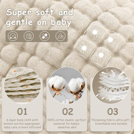 Looxii Muslin Burp Cloths 6 Pack - 20" x 10" - Ultra Soft & Absorbent, 6-Layer 100% Cotton for Spit Up & Drool- Gentle Neutral Burping Cloths, Baby Newborn Essentials Gifts for Boys Girls, Apricot