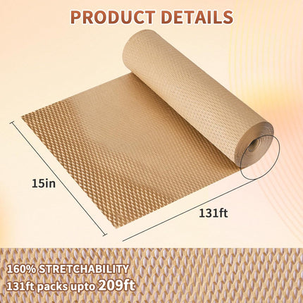 PACKBABOL Honeycomb Packing Paper Bubble Wrap Roll 15" x 131' - Eco-Friendly Bubble Cushioning Wrap for Moving，Shipping and Packing Supplies with 40 Fragile Stickers & 3 Hemp Ropes