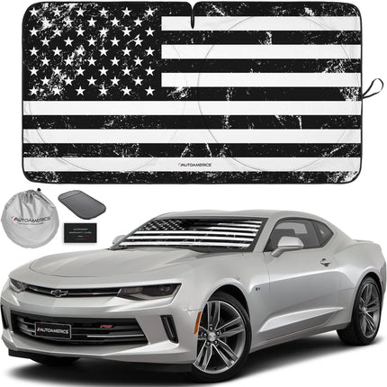 1-Piece Windshield Sun Shade Grunge American Flag - 4 USA Design - Foldable Car Front Window Sunshade for Most Sedans SUV Truck - Blocks Max UV Rays and Keeps Your Vehicle Cool - Medium