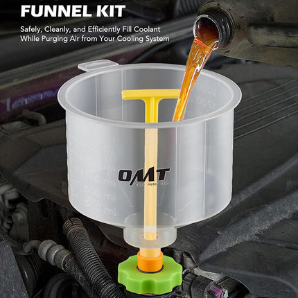 Orion Motor Tech No Spill Coolant Funnel Kit, 17 Piece Coolant Bleeder Kit with Adapters & Caps, Radiator Funnel Set for Easy Coolant Refilling, Compatible with GM Ford Universal Vehicles(No Liquid)