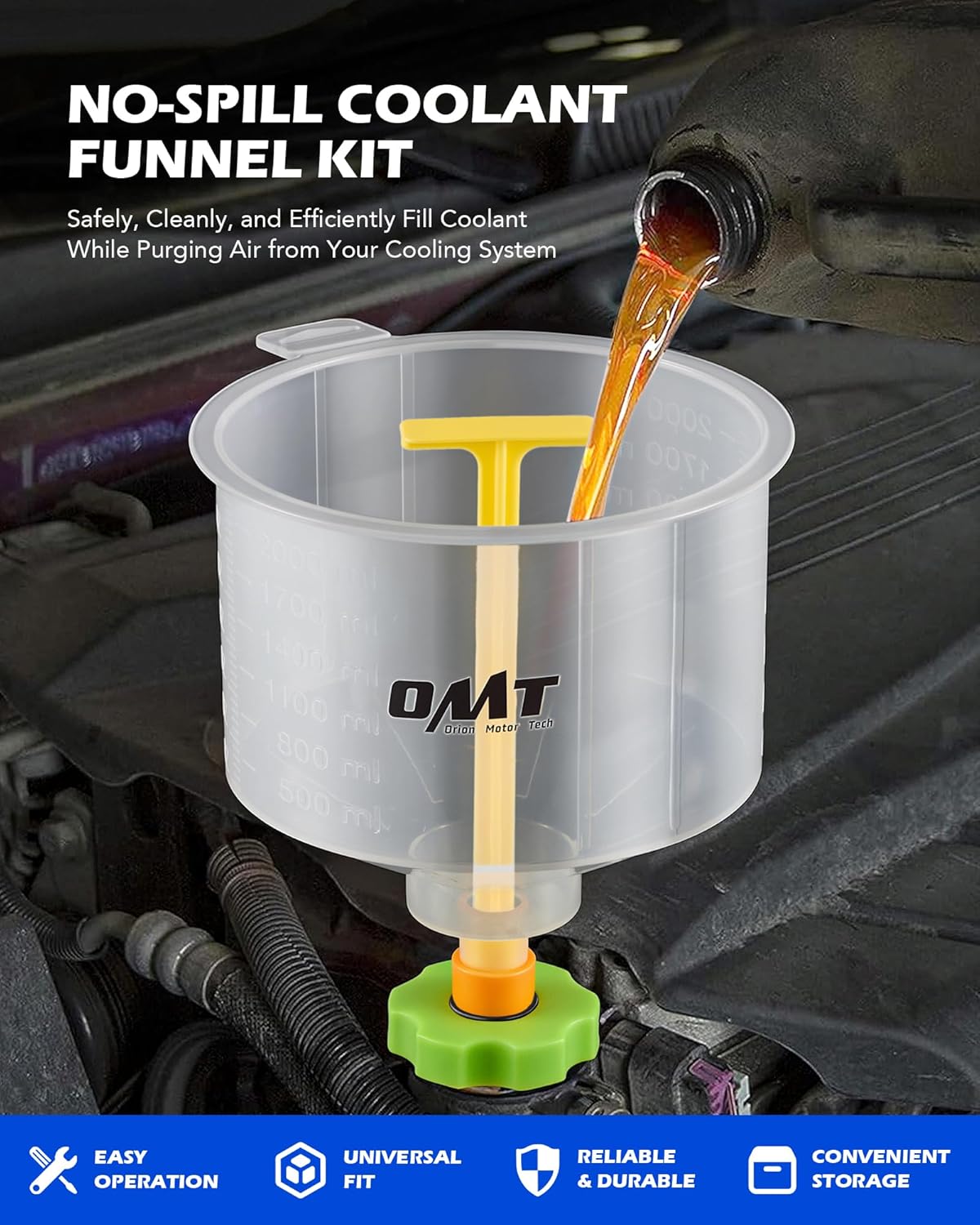 No Spill Coolant Funnel Kit, 17-Piece Coolant Bleeder Set - photo 2