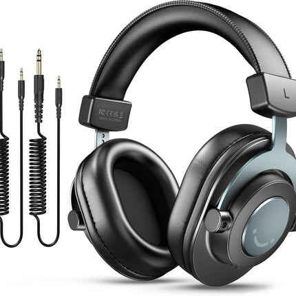 FIFINE Studio Monitor Headphones for Recording, Wired Headphones with 50mm Driver, Over Ear Headset with Detachable Cables 3.5mm or 6.35mm Jack, Black, on PC/Mixer/Amplifier-H8