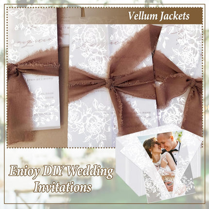 100 Pcs Vellum Jackets for 5x7 Invitations Floral Vellum Paper Invitation Sleeves Pre-Folded Translucent Envelope Inserts liner 115 GSM for Wedding, Birthdays, Bridal Baby Showers