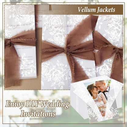 100 Pcs Vellum Jackets for 5x7 Invitations Floral Vellum Paper Invitation Sleeves Pre-Folded Translucent - photo 3