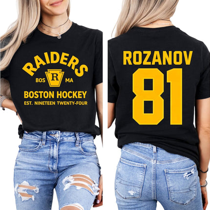 Boston Raiders Hockey Number Back T Shirt Vintage Team Style Short Sleeve Casual Fan Tee