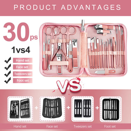 Manicure Set 30 in 1 Nail Clipper set, nail clippers, fingernail & toenail clippers, Manicure Tools, pedicure tools, Suitable for Travel Manicure Kit, Nail Set Kit With Everything